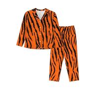 QAZWZML Conjunto de pijama con estampado de leopardo tigre naranja, ropa de descanso para mujer, con bolsillos, adecuado para primavera y otoño., Negro, XL