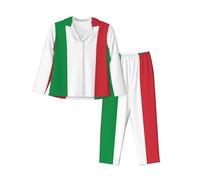 QAZWZML Conjunto de pijama para mujer con estampado de bandera italiana, cárdigan de manga larga, con bolsillos, adecuado para uso doméstico y dormitorio, Negro, XL