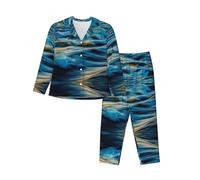 QAZWZML Dawn Ocean Waves - Conjunto de pijama para mujer, con bolsillos, adecuado para primavera y otoño., Negro, XL