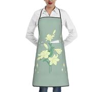 QAZWZML Delantal estampado de lirios blancos de dibujos animados, delantal ajustable con bolsillos, adecuado para cocinar, jardinería y uso en la cocina.