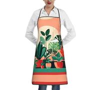 QAZWZML Delantal estampado de plantas verdes en maceta para interiores, delantal ajustable con bolsillos, adecuado para cocinar, jardinería y uso en la cocina.