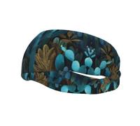 QAZWZML Diadema con estampado de cactus azul y hojas, absorbe el sudor y correa neutra transpirable, adecuada para gimnasio y actividades al aire libre