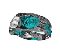 QAZWZML Diadema con estampado de rosas en negro, blanco, verde azulado, gris, con estampado de rosas que absorbe el sudor y es transpirable, adecuada para gimnasio y actividades al aire libre