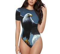 QAZWZML Eagle under the stars - Mono de manga corta con cuello redondo para mujer, combinado con jeans de cintura alta., Negro, Large