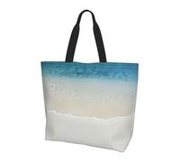 QAZWZML Elegante bolso de compras con estampado de pavo real para mujer, de gran capacidad, bolso de mano y bolso de hombro, esencial para viajes y compras, arena de mar transparente de playa, Talla