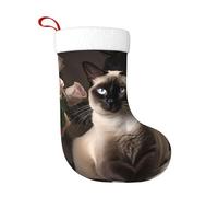 QAZWZML Elegantes medias decorativas con estampado de gato siamés, medias decorativas de Navidad, adecuadas para colgar en la chimenea y fiestas familiares