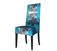 QAZWZML Fundas para sillas de comedor con estampado de manatíes de las Indias Occidentales, fundas extraíbles adecuadas para hogares, cocinas y salas de banquetes