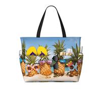 QAZWZML Gafas de sol con diseño de piña, bolsa de viaje con estampado de playa y arena, bolsa de almacenamiento de gran capacidad, adecuada para camping, gimnasio y viajes.