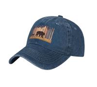 QAZWZML Gorra de béisbol con estampado de oso negro y zorro, gorra de béisbol de mezclilla lavada, adecuada para viajes, senderismo y fitness, azul marino, Talla única