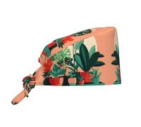 QAZWZML Gorra de trabajo de limpieza con estampado de plantas verdes en maceta para interiores con correa trasera ajustable y banda para el sudor, adecuada tanto para hombres como para mujeres.