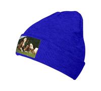 QAZWZML Gorro de punto deportivo negro, bonito sombrero de lana cálida con patrón de vacas relajadas sobre la hierba, adecuado para primavera, otoño e invierno., azul, Talla única