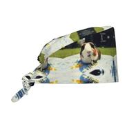 QAZWZML Gorro de trabajo de limpieza con estampado divertido de conejillos de indias con correa trasera ajustable y banda para el sudor, adecuada tanto para hombres como para mujeres, color negro