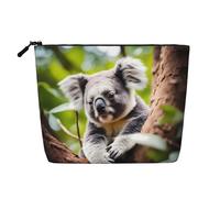 QAZWZML Happy Cute - Bolsa de cosméticos de lino sintético de una sola capa con estampado de koala, portátil, con cremallera, accesorio de viaje