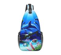 QAZWZML Hermosa bolsa cruzada para exteriores con estampado de delfines del mundo submarino, bolsa cruzada para hombre, adecuada para fitness, ciclismo y viajes diarios