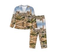 QAZWZML Israel at The Tower of David - Conjunto de pijama con estampado de cárdigan para mujer, con bolsillos, adecuado para primavera y otoño., Negro, XXL