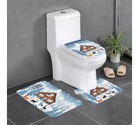 QAZWZML Juego de 3 alfombras de baño con estampado de cervatillo de invierno, incluye una funda para asiento de inodoro en forma de U, una alfombrilla de piso y una funda de asiento con junta tórica