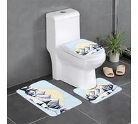 QAZWZML Juego de 3 alfombras de baño con estampado de montañas nevadas blancas, incluye una funda para asiento de inodoro en forma de U, una alfombrilla de piso y una funda de asiento con junta tórica