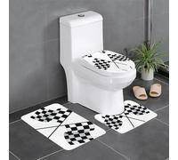 QAZWZML Juego de alfombrillas de baño de 3 piezas, diseño de banderas a cuadros, color negro y blanco, adecuado para baño, dormitorio, cocina y decoración del hogar