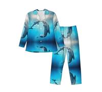 QAZWZML Kiss Dolphin Tale - Conjunto de pijama de manga larga para hombre, con cuello de muesca, bolsillos laterales, 5 tallas, Negro, M