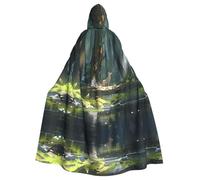 QAZWZML La chica junto al río. Capa larga estampada, elegante capa con capucha, adecuada para fiestas de vacaciones, fiestas de disfraces o reuniones.