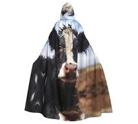 QAZWZML Linda vaca impresa Halloween Cape con capucha para adultos Cape de ala ancha con pajarita para fiestas de disfraces