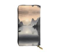 QAZWZML Long Sansui, bolso de mano de cuero impreso de la empresa japonesa con compartimento para dinero en efectivo, bolsillo con cremallera y ranura para tarjetas de crédito