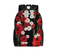 QAZWZML Mochilas grandes para laptop con estampado de flores rojas y margaritas blancas para hombre y mujer con compartimentos, mochilas de viaje impermeables, bolsas Oxford duraderas