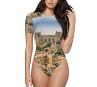 QAZWZML Mono de manga corta con estampado de Israel at The Tower of David, body para mujer, se puede llevar solo o como capa interior., Negro, S