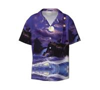 QAZWZML Moonlight - Camisa de manga corta con estampado de faro para hombre, adecuada para viajes, vacaciones y actividades de yate, Negro, XXL