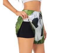 QAZWZML Pantalones cortos deportivos de doble capa para mujer, altamente | Pantalones cortos de yoga con estampado de balón de fútbol, adecuados para entrenamientos de gimnasio, correr