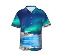 QAZWZML Polar Bears Northern Lights - Camisa de manga corta para hombre, con solapa estampada, para viajes a la playa y vacaciones, Negro, 3XL