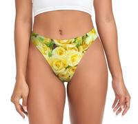 QAZWZML Ropa interior de talle bajo con estampado de rosas amarillas para mujer, elástica, adecuada para pantalones de yoga y leggings., Negro, XS