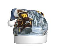 QAZWZML Sombrero de Navidad con estampado de escena feliz de invierno, sombrero decorativo de tamaño adulto, adecuado para fiestas de Navidad, accesorios de ropa