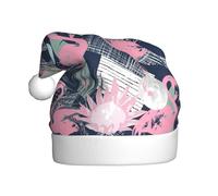 QAZWZML Sombrero de Navidad con estampado de flamenco rosa y hojas, sombrero decorativo de tamaño adulto, adecuado para fiestas de Navidad, accesorios de ropa