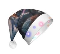 QAZWZML Sombrero de Navidad con estampado de Fox On The Galaxy para adultos, sombrero decorativo iluminado, perfecto para fiestas de vacaciones o celebraciones de Año Nuevo.