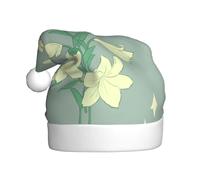 QAZWZML Sombrero de Navidad con estampado de lirios blancos de dibujos animados, sombrero decorativo de tamaño adulto, adecuado para fiestas de Navidad, accesorios de ropa