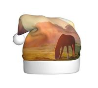 QAZWZML Sombreros de Navidad para adultos con diseño de caballo al atardecer, adecuados para Nochevieja, fiestas de vacaciones o Nochebuena