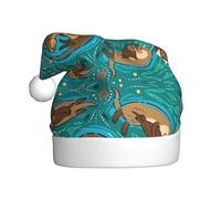 QAZWZML Sombreros decorativos de Navidad impresos de Otters in Love, sombreros de Navidad para adultos, suministros de fiesta de vacaciones para hombres y mujeres