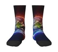 QAZWZML Space Planet Earth - Calcetines elásticos negros de media pantorrilla, decorativos, adecuados para deportes y correr., 1 negro., One Size