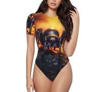 QAZWZML Spider in the light - Mono de manga corta con cuello redondo para mujer, combinado con jeans de cintura alta., Negro, X-Large