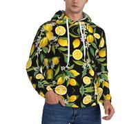 QAZWZML Sudadera con capucha de manga larga para hombre con estampado de limón amarillo y bolsillo canguro, adecuada para ropa de descanso o viajes., Negro, 4XL