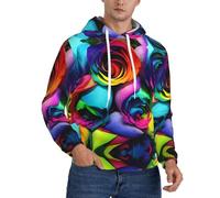 QAZWZML Sudadera con capucha de manga larga para hombre con estampado de Rainbow Rose y bolsillo canguro, adecuada para ropa de descanso o viajes., Negro, XS