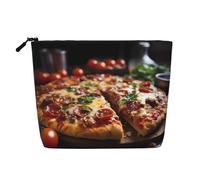 QAZWZML Tantalizing Sausage Pizza - Bolsa de cosméticos de lino sintético de una sola capa con cremallera, portátil, con cremallera, accesorio de viaje