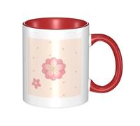 QAZWZML Taza de café roja de cerámica impresa con diseño de flores de cerezo rosa con mango curvo, adecuada para la oficina y el hogar.