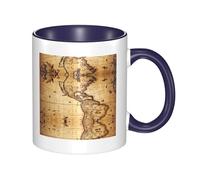 QAZWZML Taza de cerámica con diseño de mapa del mundo, color azul marino, con asa curvada, adecuada para el hogar, la oficina y el restaurante.