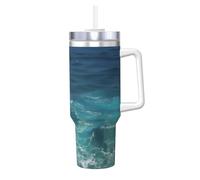 QAZWZML The Deep Ocean - Taza instantánea de doble pared impresa de 40 onzas con tapa de asa y pajita, adecuada para batidos de agua, batidos y batidos