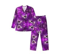 QAZWZML The Purple Butterfly - Conjunto de pijama de manga larga para hombre, con cuello de muesca, bolsillos laterales, 5 tamaños, Negro, M