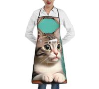 QAZWZML Un delantal con estampado de gato curioso, delantal ajustable con bolsillos, adecuado para cocinar, jardinería y uso en la cocina.