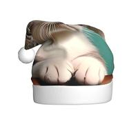 QAZWZML Un gato curioso sombrero de Navidad para adultos con impresiones navideñas impresas perfecto para actuaciones en escenario, fiestas de vacaciones y mucho más