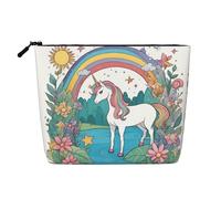 QAZWZML Unicorns by the river - Bolsa de cosméticos de lino sintético de una sola capa impresa portátil con cremallera, accesorio de viaje